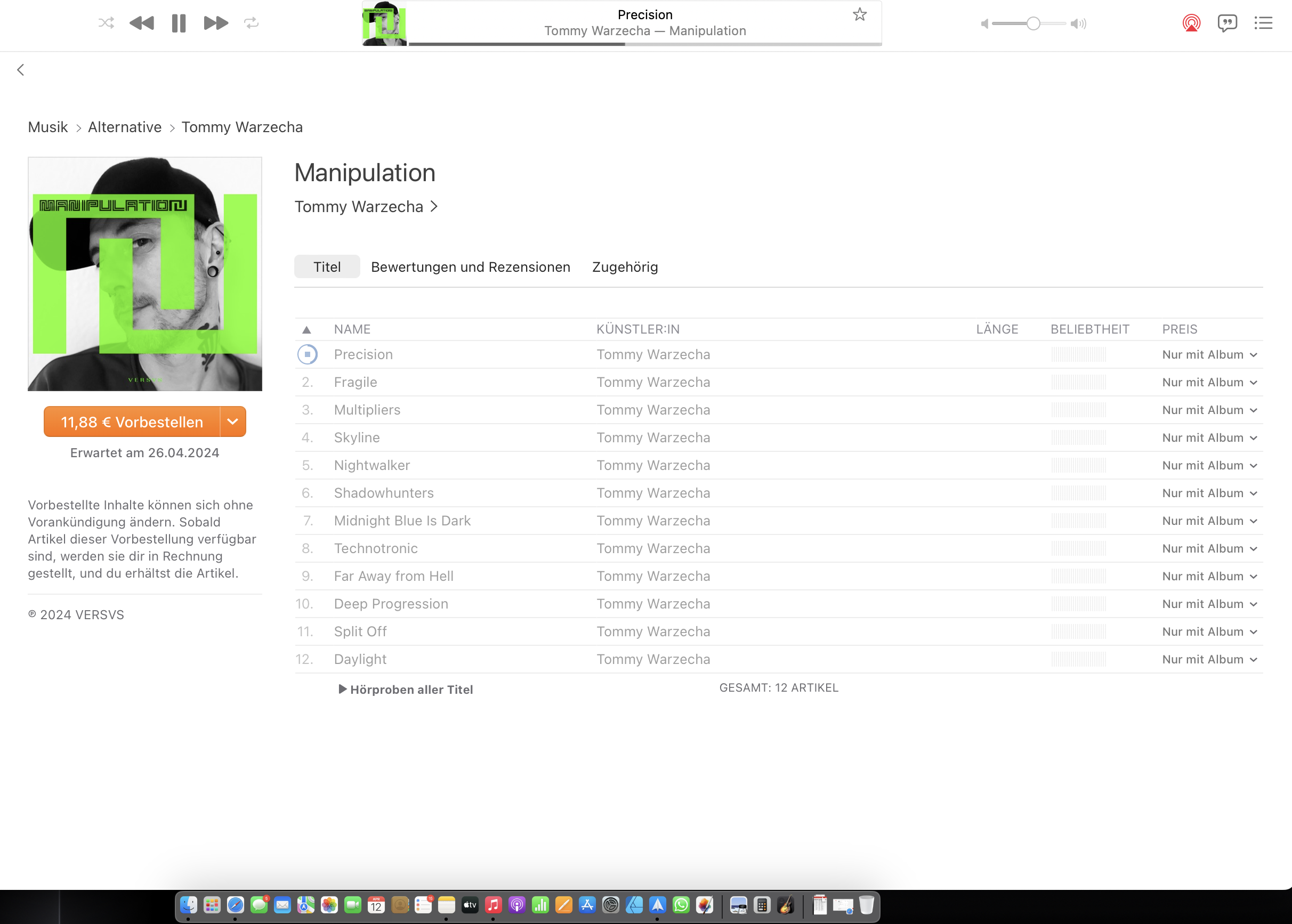 iTunes Store, 2024 mit der Vorbestellung von MANIPULATION (Tommy Warzecha)